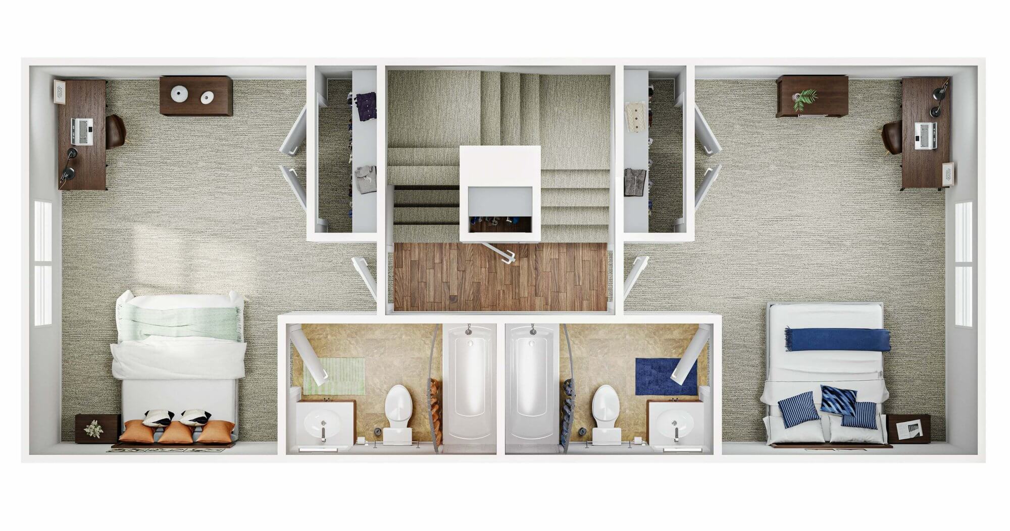 A 3D image of the 4BR/4BA floorplan, a 1862 squarefoot, 4 bed / 4 bath unit
